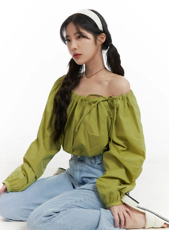 Side Ribbon Off Shoulder Blouse OM425 Monochromatic Office Style