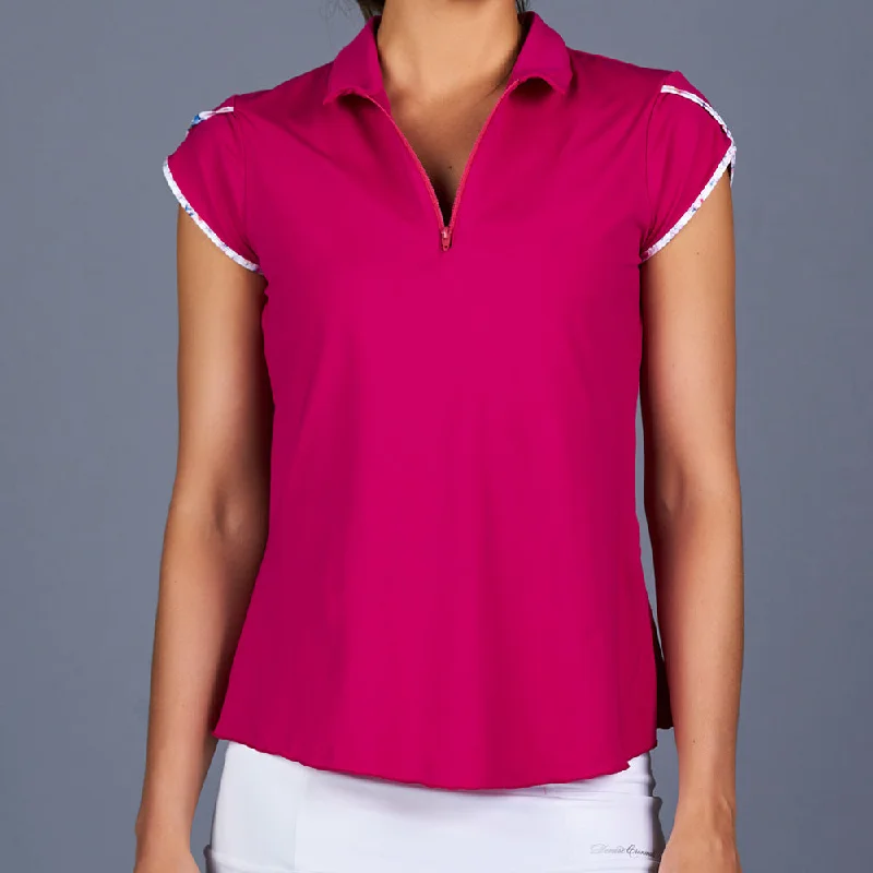 Boho Luxe Tulip-Sleeve Collar Top (fuchsia) Women
