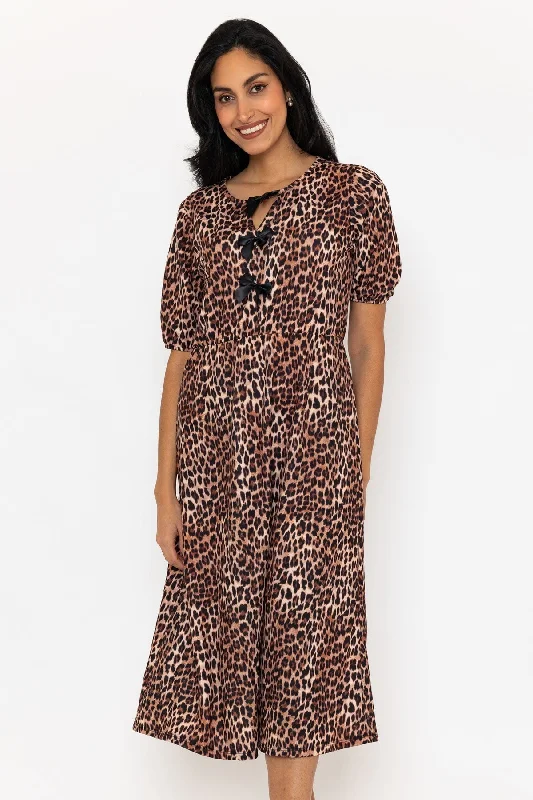 Leopard Print Bow Detail Midi Dress garde