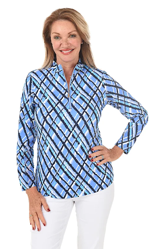 Argyle Plaid Cooling UPF50+ Mock Neck Top Street
