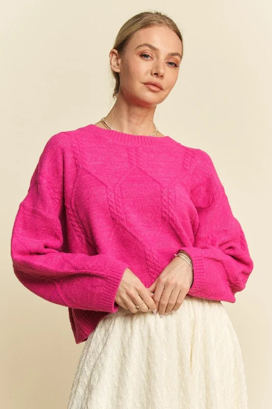 Pink Cable Texture Sweater Laid - back Women's Vibe