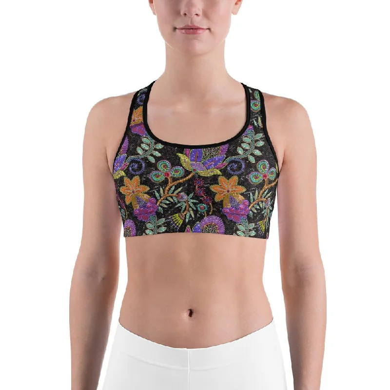 Faux Paillette Flower Sports Bra Cozy Women's Winter