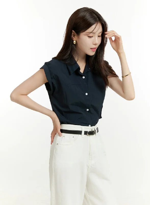 Collared Buttoned Sleeveless Shirt OU428 Dynamic Women's Moto
