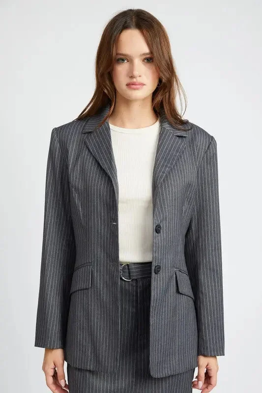 Pin Striped Blazer Jacket Relaxed Women's Beachy