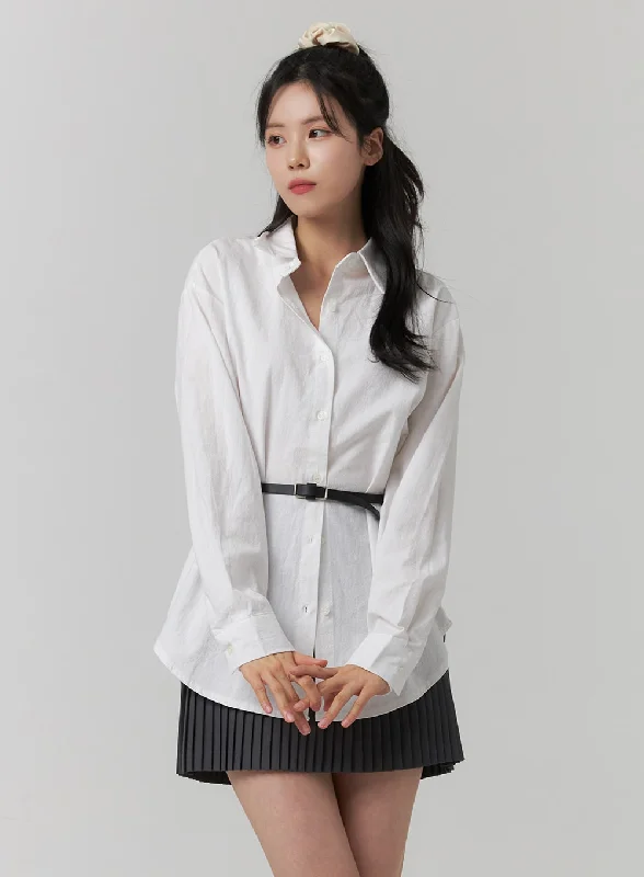 Button-Up Long Sleeve Solid Blouse OJ417 Adventure