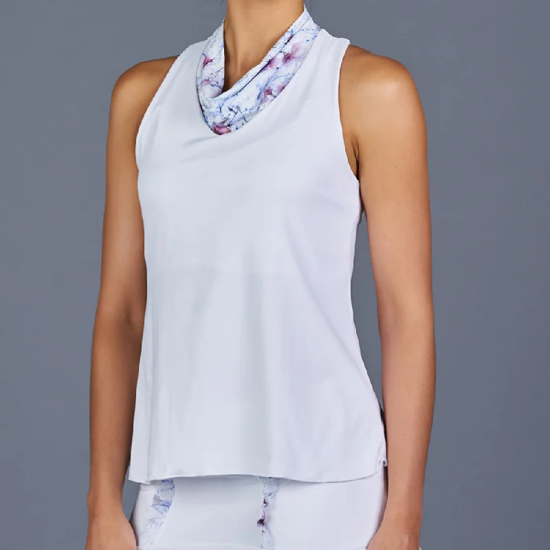 Spring Marble Cowl-neck Racerback Top (White) Trendy Women's Oversized