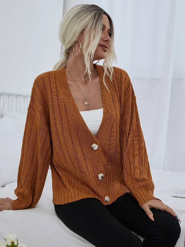 Casual Plain Button Front Long Sleeve Deep V Neck Regular Women Cardigan Sporty Women's Tennis