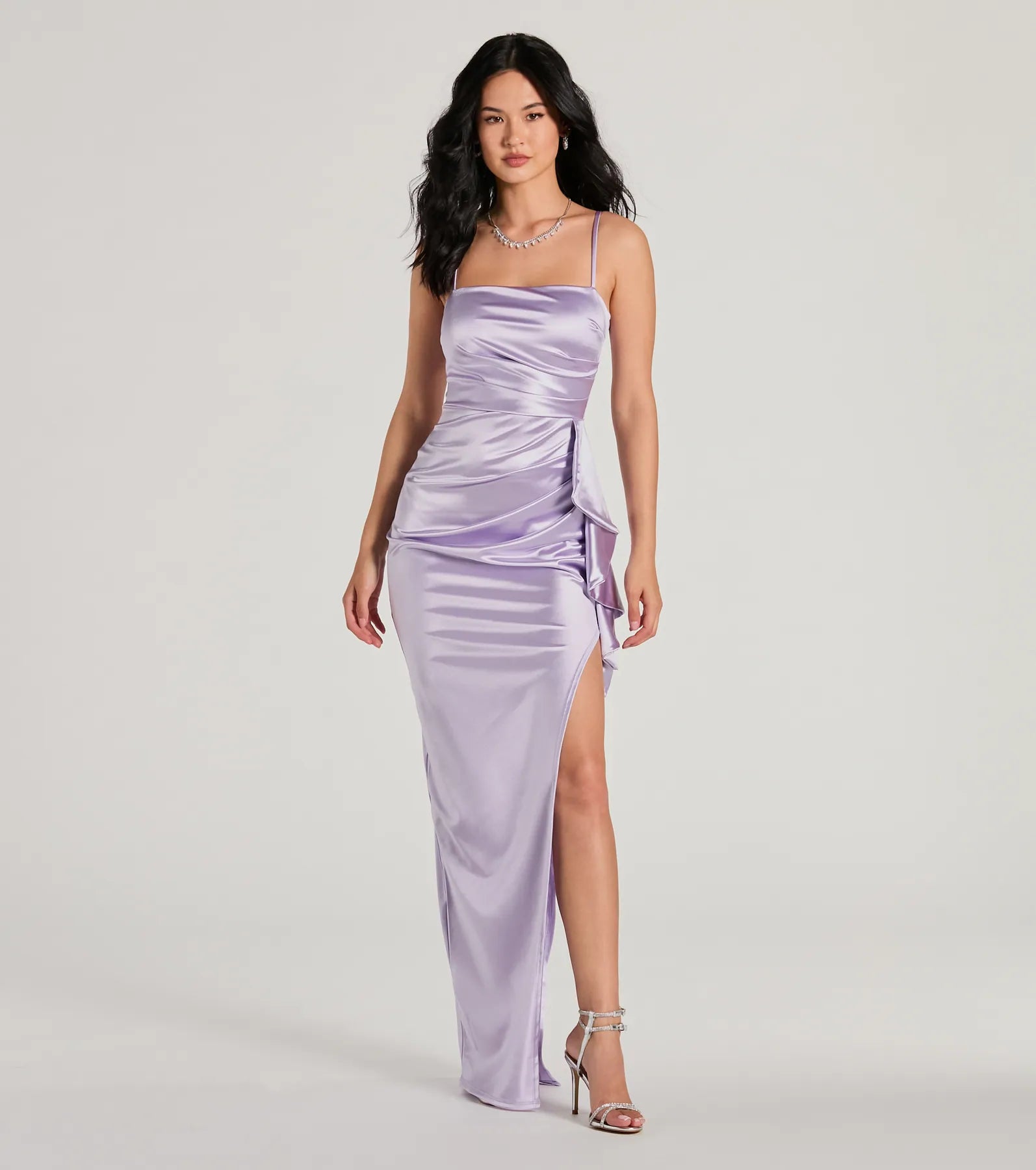 Melissa Sleeveless Ruffle Slim Satin Formal Dress Cool Women's Skate