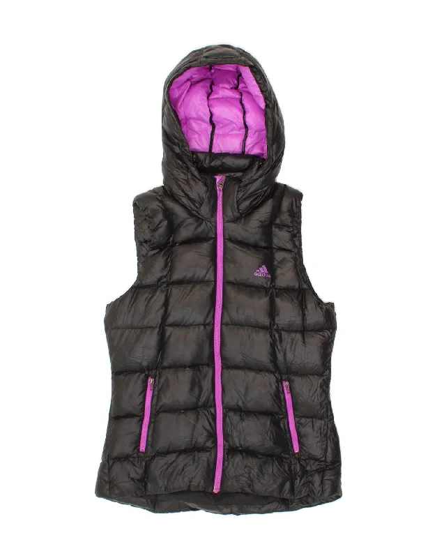 ADIDAS Womens Hooded Padded Gilet UK 16 Large Black Nylon Edgy Women's Punk