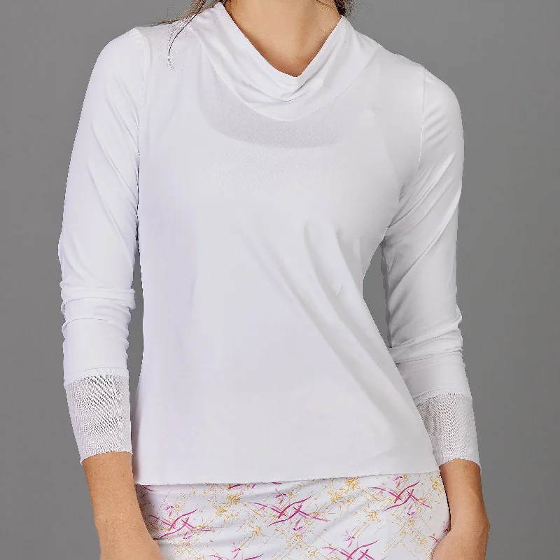 Long-Sleeve Drape-neck Top (white) Traditional Women's Wool