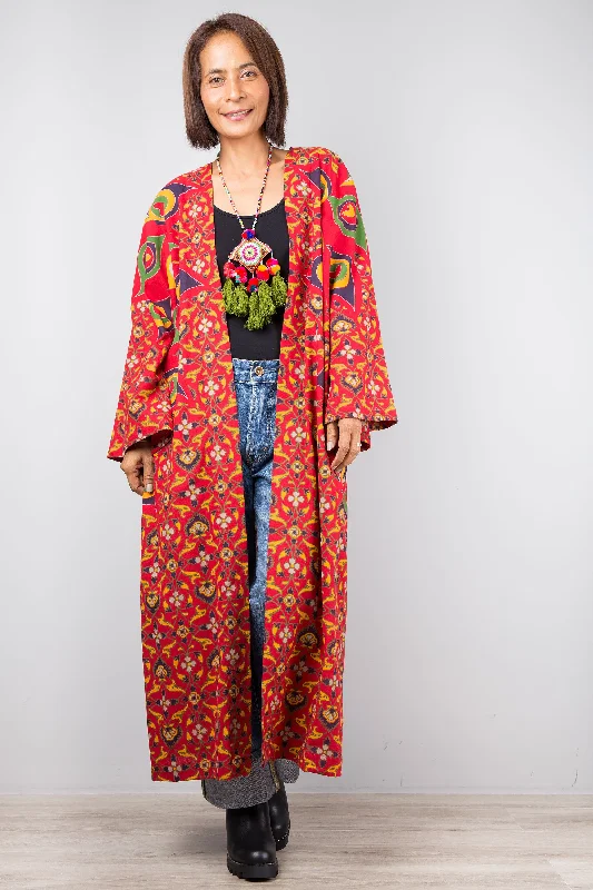 Open front red cotton cardigan Youthful Women's Pop