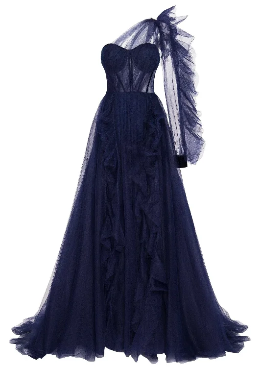 Royal Navy tulle gown with detachable sleeve Dapper Women's Bow - adorned