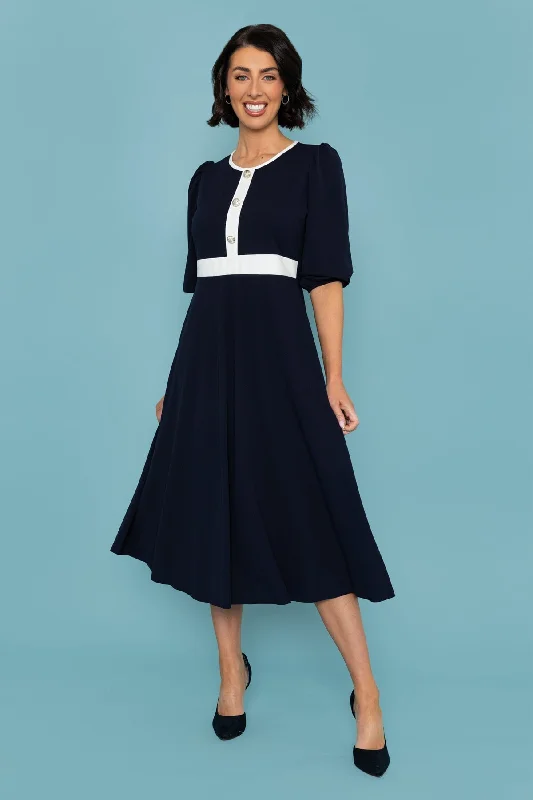 Navy Imelda Midi Dress Monochromatic Office Style