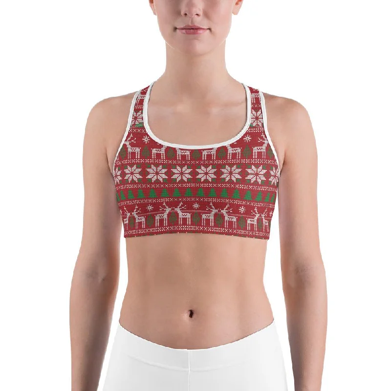 Red Ugly Christmas Sports Bra Stylish Women's Tropical 