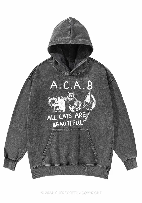 ACAB Cats Y2K Washed Hoodie Cherrykitten Relaxed Women's Beachy