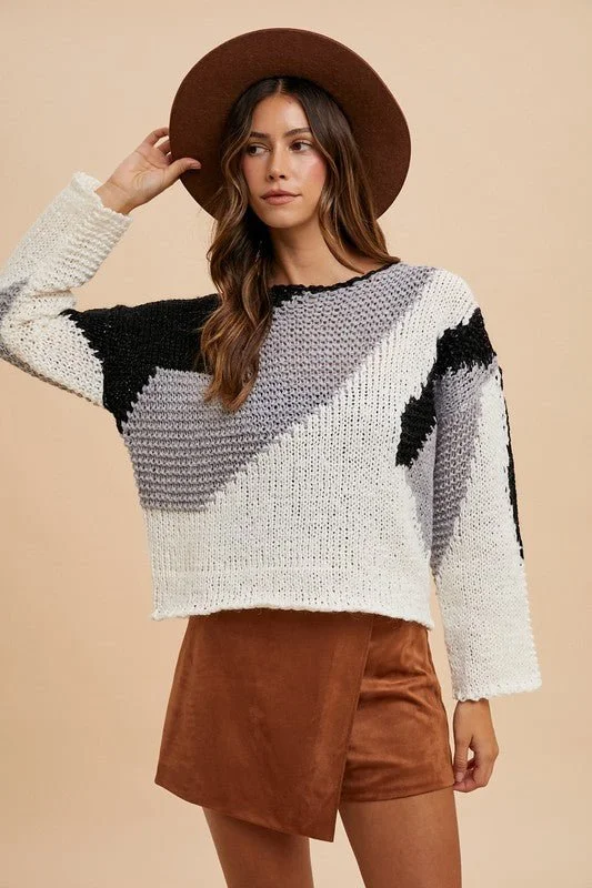 Andy Color Block Sweater - Black Unique Women's Upcycled