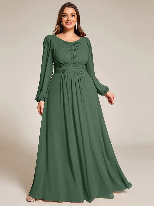 Plus Size See-Through Puff Sleeve Chiffon Mother Dress Refined Women's Hand - crafted