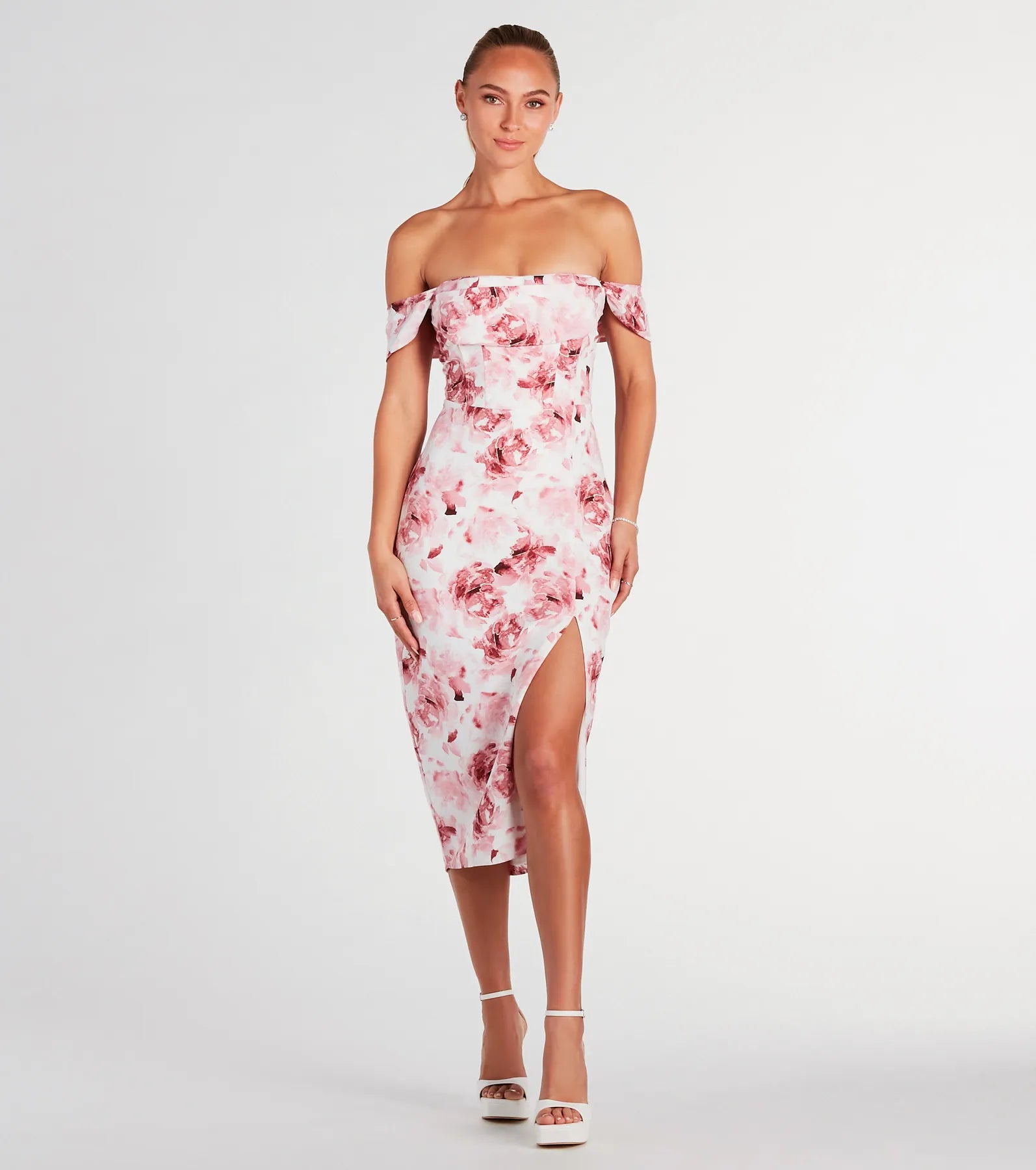Enchanting Blooms Floral Linen Midi Dress Polished Women's Silk