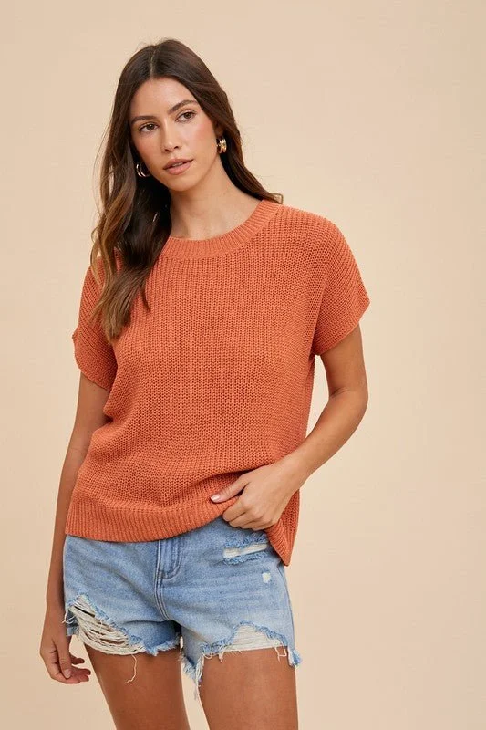 Mindy Short Sleeve Sweater - Terracotta Elegant Women's 