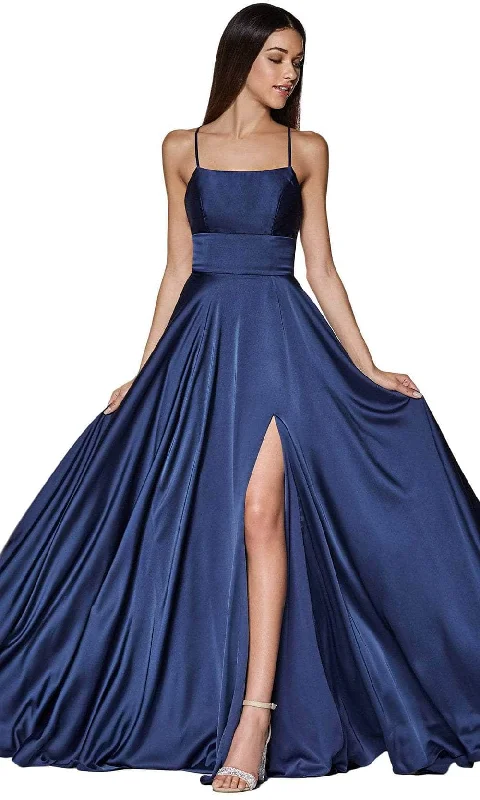 Cinderella Divine - CJ527 Long Crisscross Back Satin A-Line Dress Refined Women's 