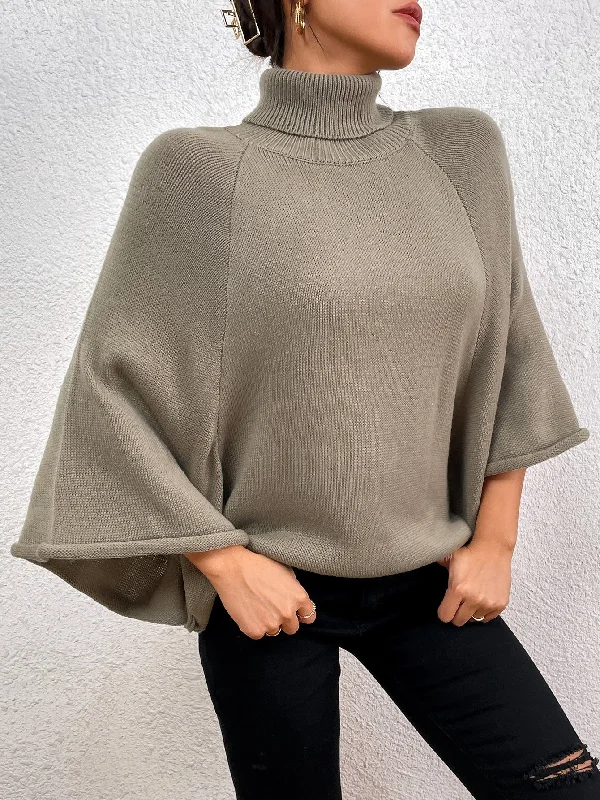 Casual Plain Three Quarter Length Sleeve High Neck Regular Women Sweater Relaxed Women's 