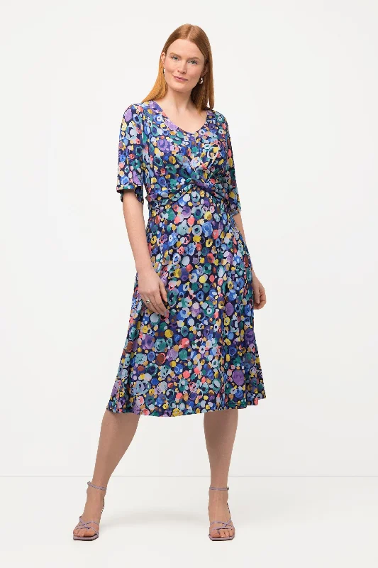Colorful Dot Print Short Sleeve Midi Dress Dynamic Women's High - energy