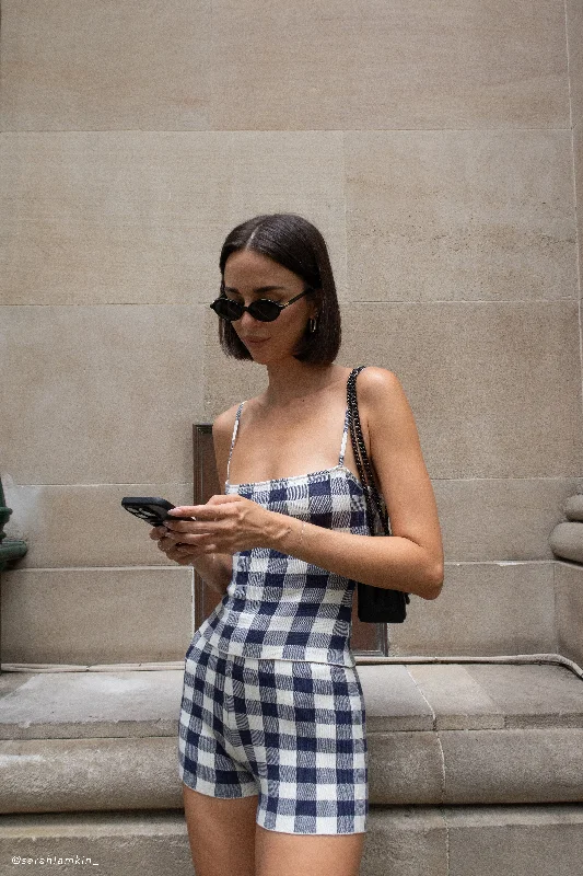 Marcie Sleeveless Knit Top - Navy Gingham Confident Women's High - fashion