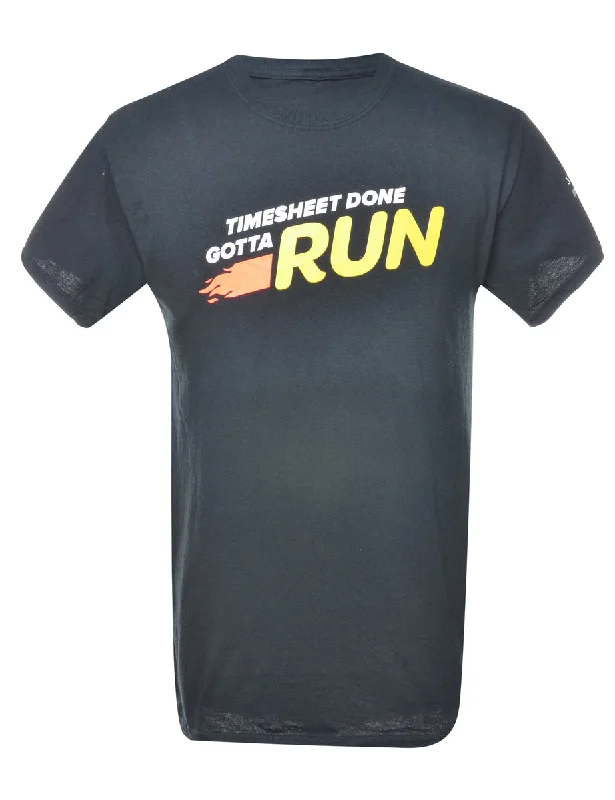 Run Printed Black & Yellow T-shirt - M Hip Women's Retro