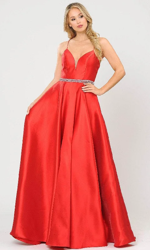 Poly USA 8688 - V-Neck Lace-Up Back Evening Gown Relaxed Women's Beachy