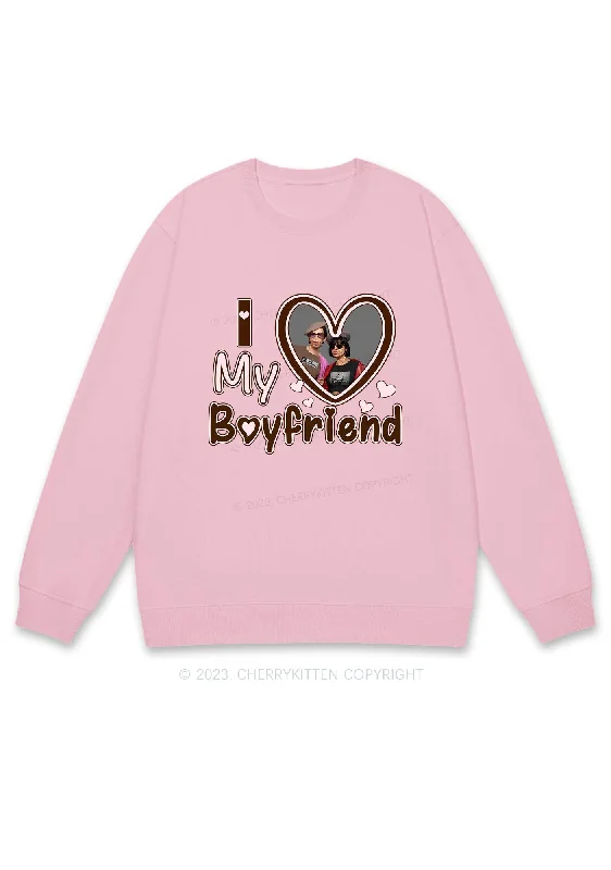 Custom BF&GF Photo Brown Heart Y2K Sweatshirt Cherrykitten Classic Women's Pin - striped