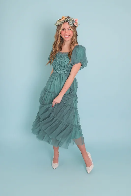 RESTOCK: An Absolute Beauty Tulle Midi Dress-Teal Laid - back Women's Style
