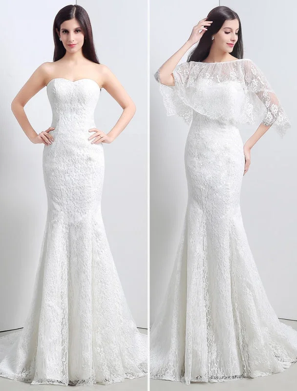 Lace Sweatheart Trumpet/Mermaid Wedding Dress With Lace Cape Adventure