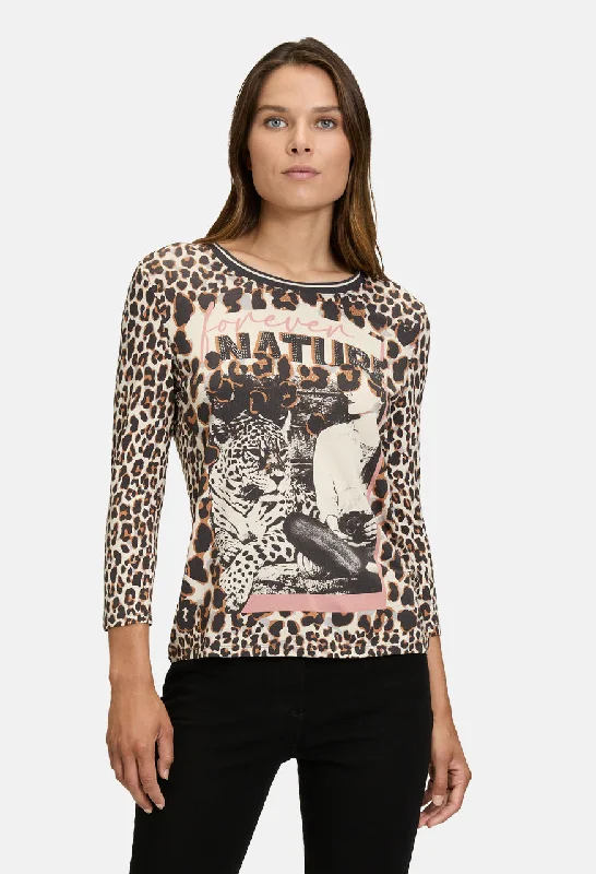 Graphic Leopard Print Top Elegant Women's 