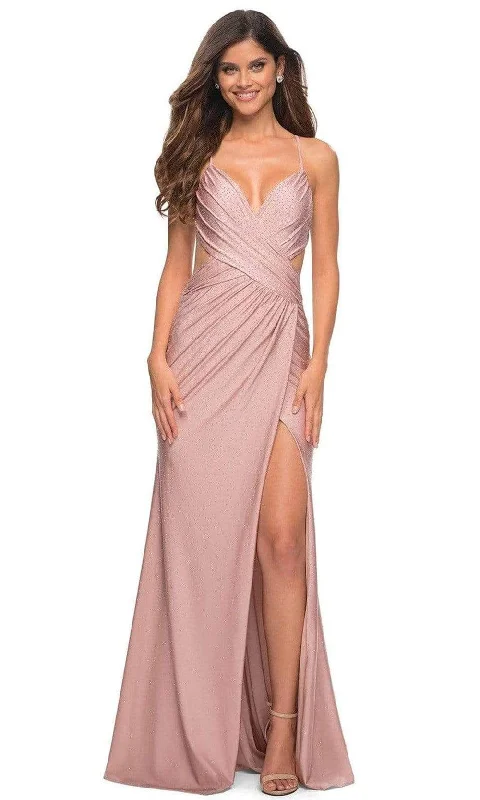 La Femme - 30504 Beaded Crisscross Bod Slit Dress Practical Women's Quick - dry