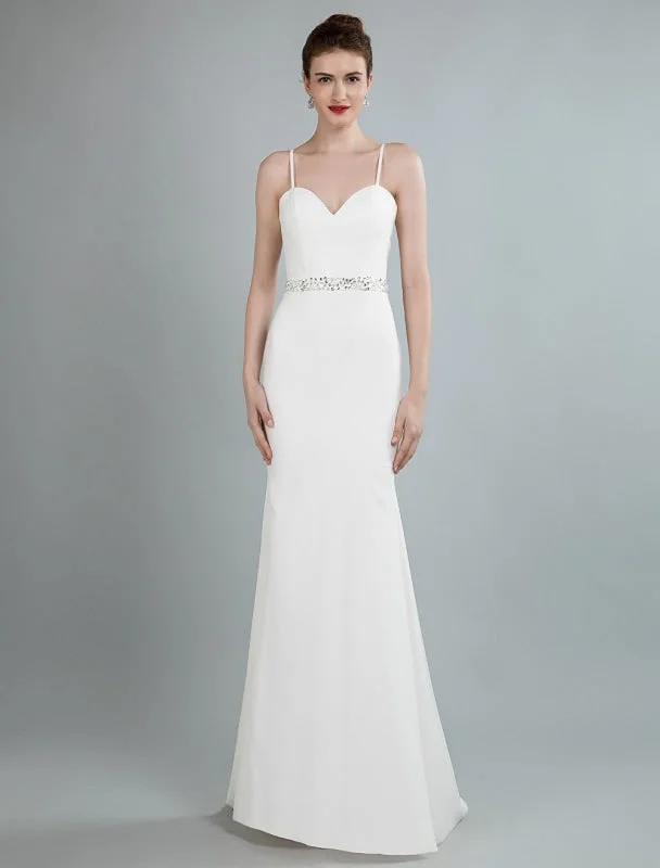 Simple Wedding Dress Sheath Sweetheart Neck Long Sleeves Beaded Bridal Dresses With Train Exclusive Traditional Women's Wool