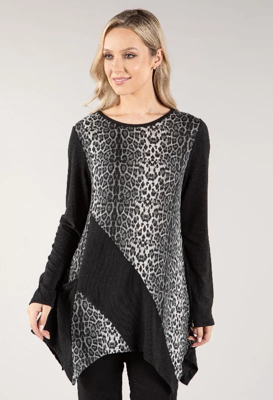 Leo Print Longline Knit Top Geometric
