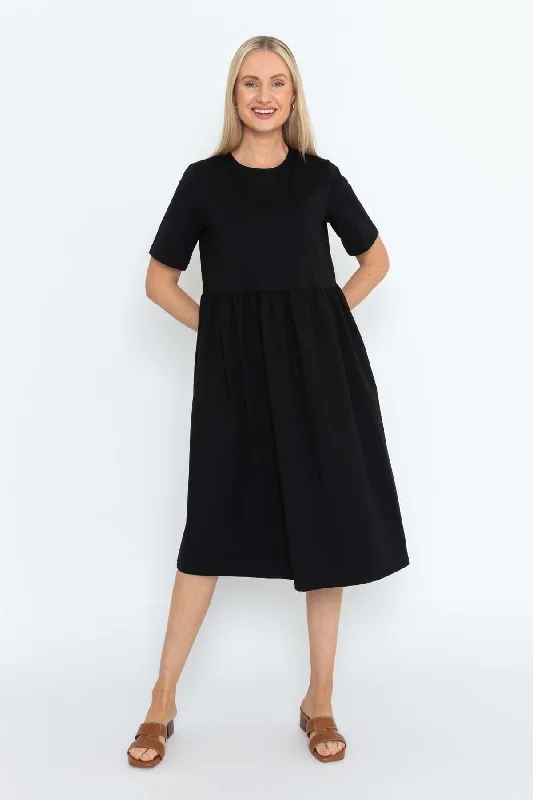 Black Punto Milano Casual Dress Classic Women's Pin - striped