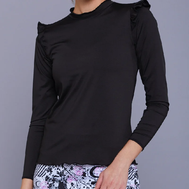 Print Collage Flutter Detail Longsleeve Top (black) Athletic Women's High - 