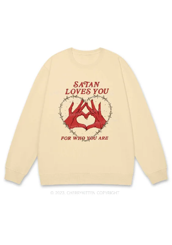 Satan Loves You Heart Halloween Y2K Sweatshirt Cherrykitten Geometric