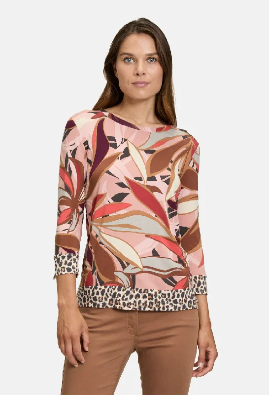 3/4 Sleeve Floral Print Top Trendy Women's Oversized