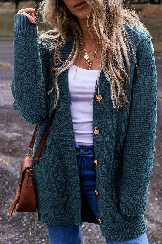 Cable Knit Button Front Pocketed Baggy Cardigan Australian Beach