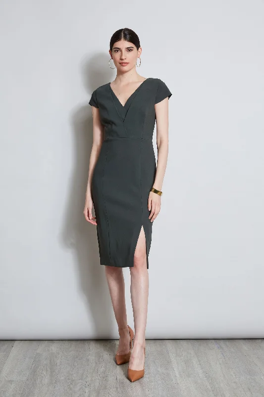 V-Neck Crepe Dress Cashmere