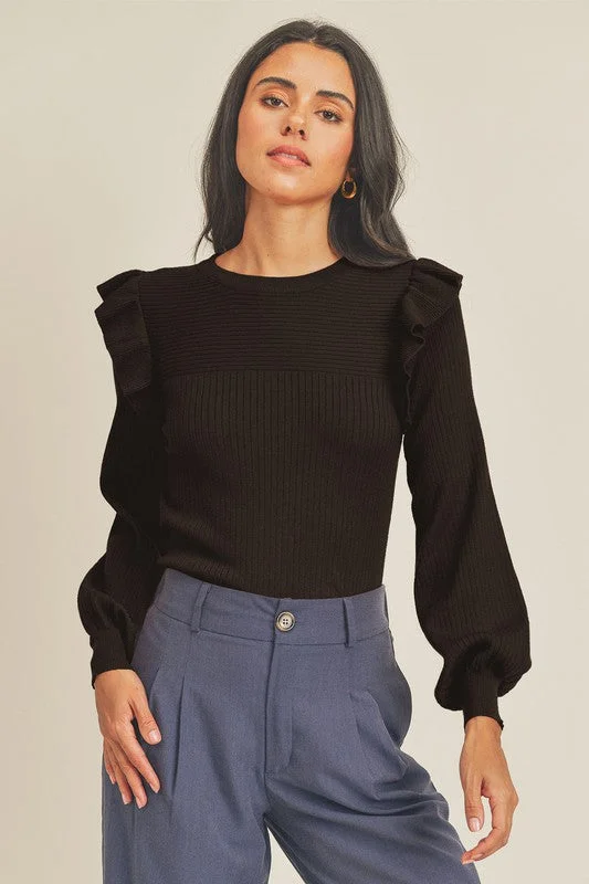 Lydia Ruffle Brown Sweater Athletic Women's High - 