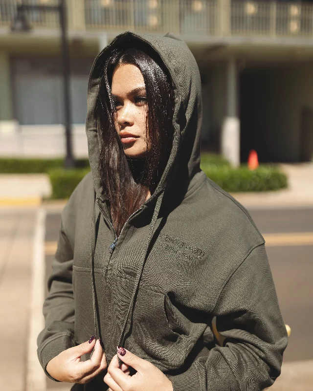 808ALLDAY Women's Premium Embroidered Olive Zip Up Hoodie Modern Women's 