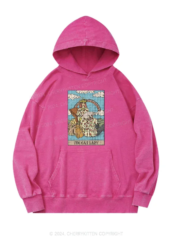 The Cat Lady Y2K Washed Hoodie Cherrykitten Laid - back Women's Vibe