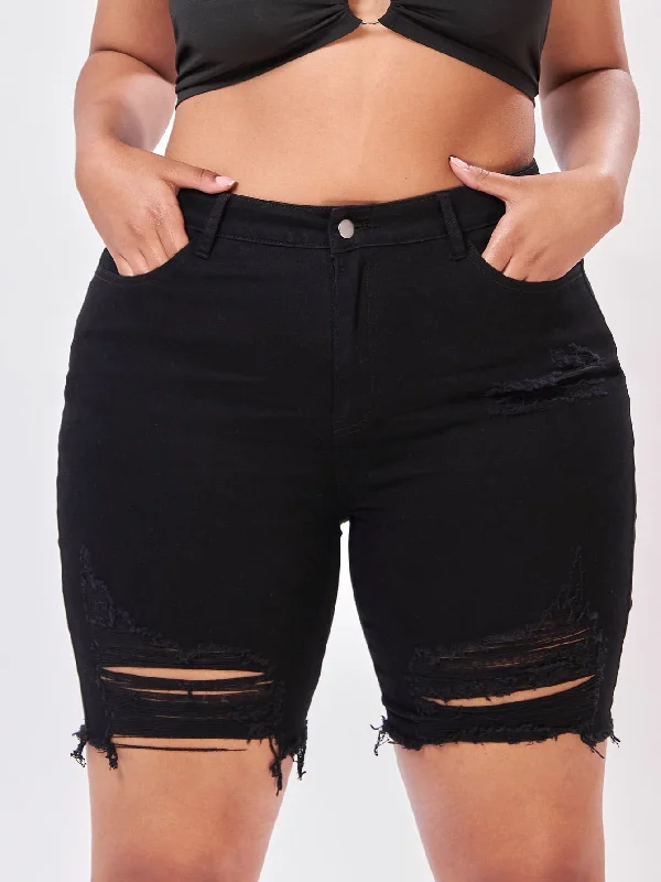 Plain Ripped High Waist Plus Size Denim Shorts Feminine Women's Soft 