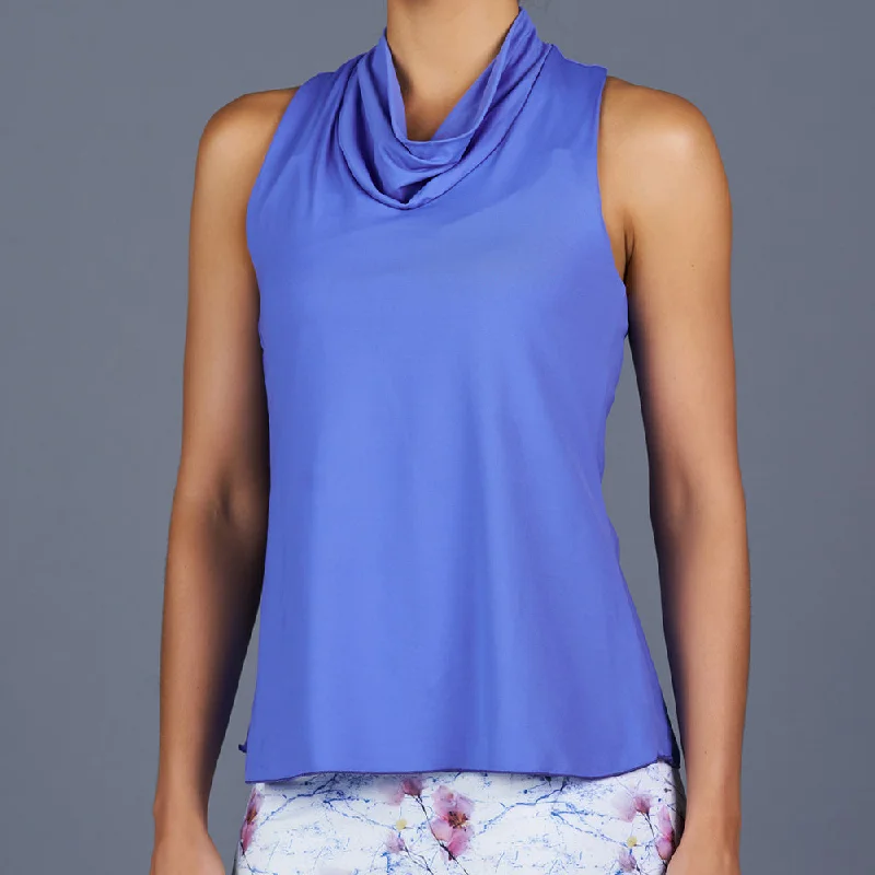 Spring Marble Cowl-neck Racerback Top (blue) Casual Women's Loose - fitting