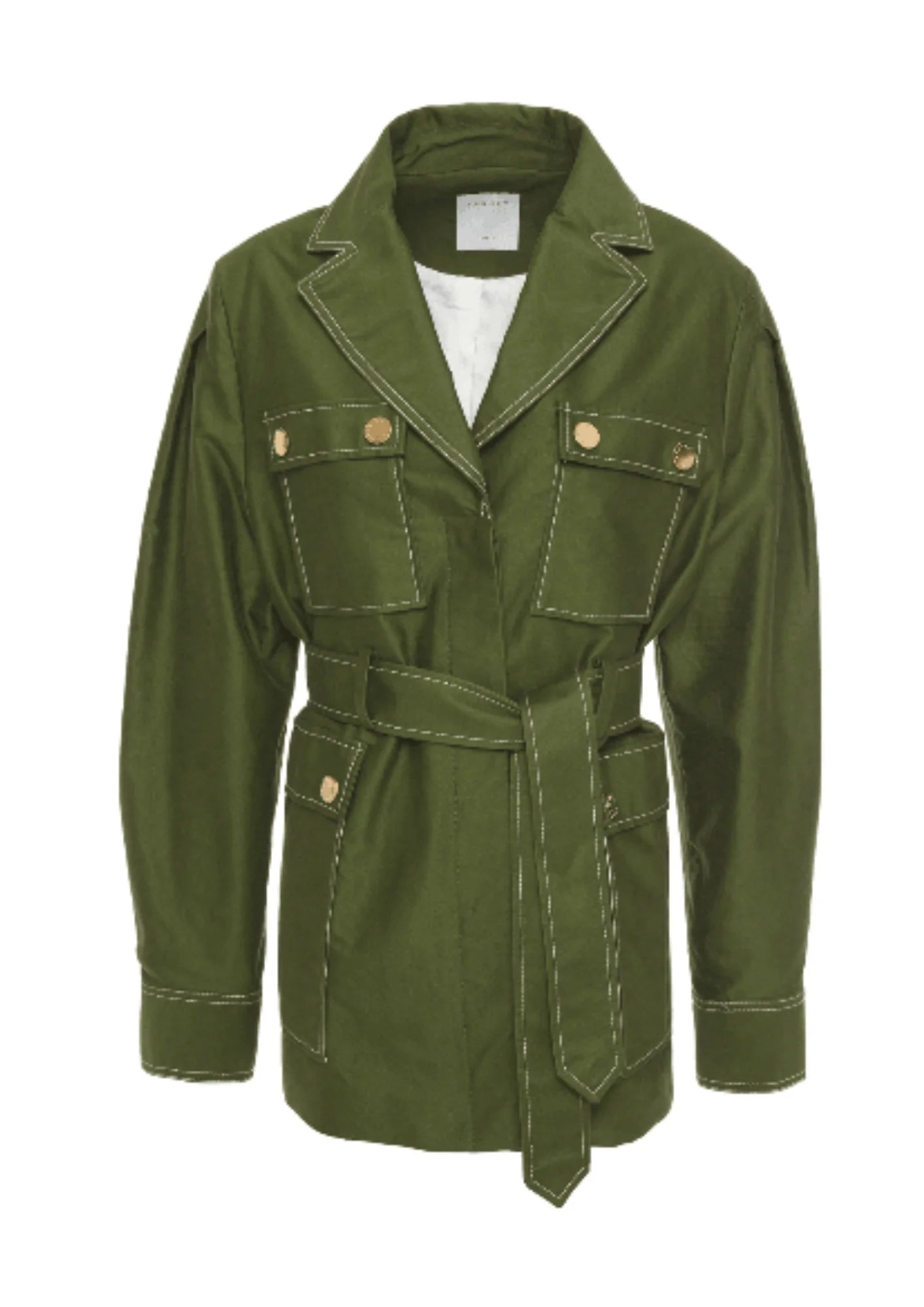 GREEN MULTIPOCKETS BELTED BLAZER Compression