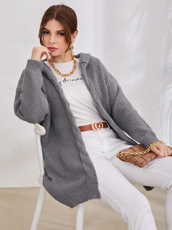 Casual Plain Long Sleeve Hooded Short Women Cardigan Polished Women's Silk