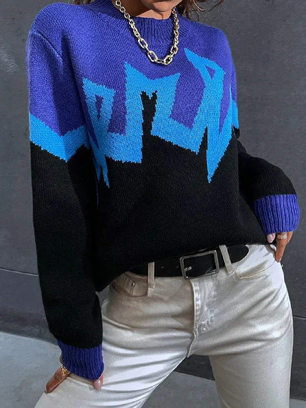 Casual Colorblock Long Sleeve Stand Collar Regular Women Sweater Cool Women's Skate